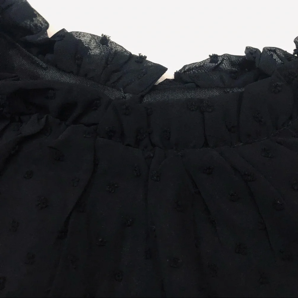 Black Ruffled Crewneck Swiss Dot Bubble Blouse - Picture 3 of 5